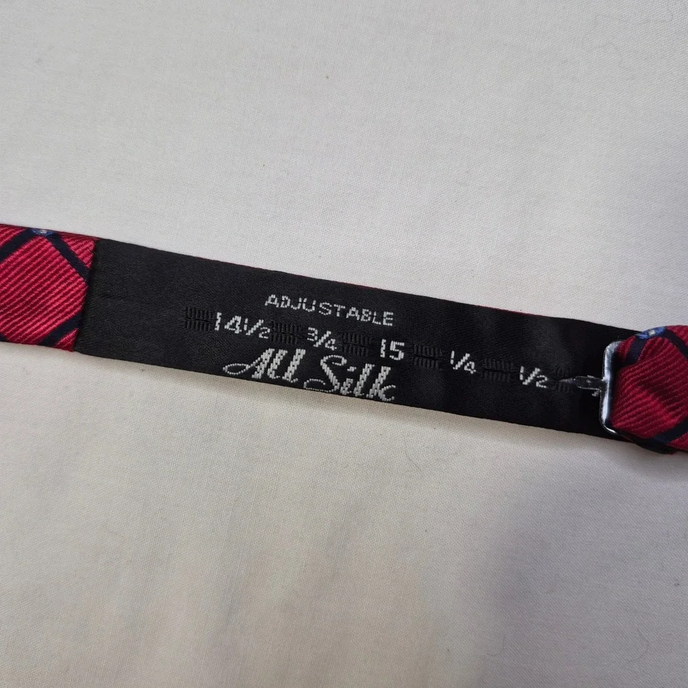 Rooster Bow Tie Mens Red Silk Blend Geometric Grid Self-Tie Formal Classic